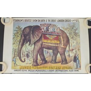 Vtg P.T. Barnum - Jumbo the Elephant - Circus Poster - 36" x 23.5" P-28 128